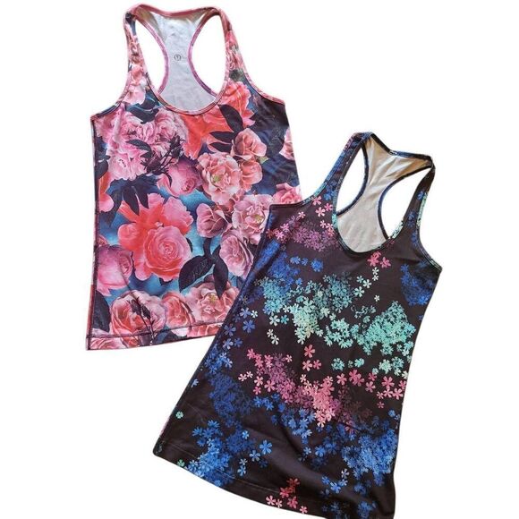 Lululemon Racerback Tank Tops Women's XS Multicolor Floral Rose Workout TWO - Picture 1 of 4